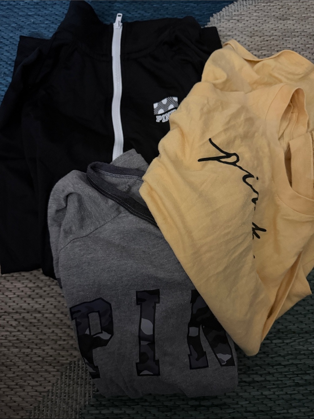 PINK Victoria's Secret Kids Yellow, Gray & Black Sweatshirt and Tee Set